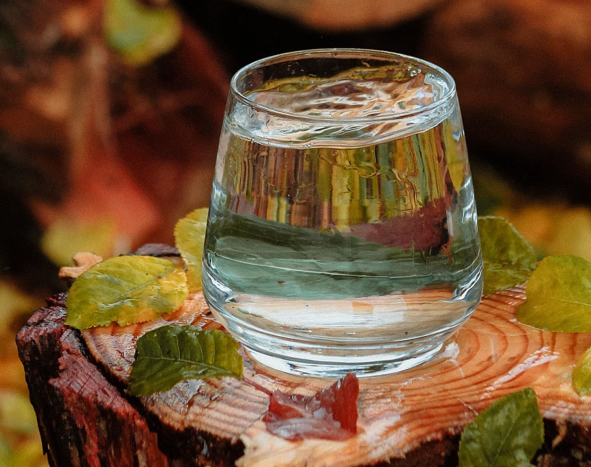 Digital illustration of crystal clear water in a glass, demonstrating the preparation of the base for Basti.