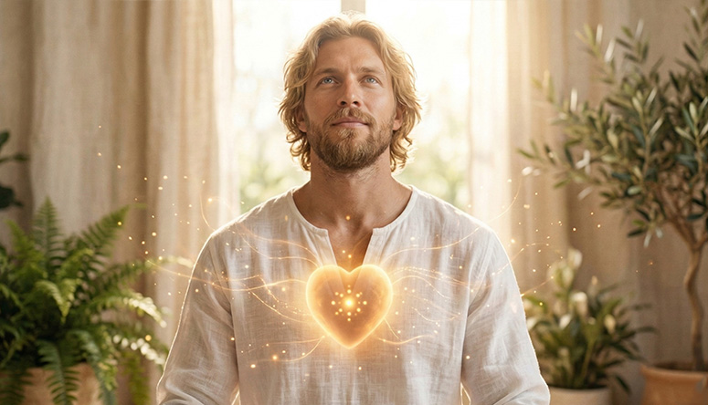 Photo of a golden inner glow in the chest symbolizing the fire of intellect and transformation
