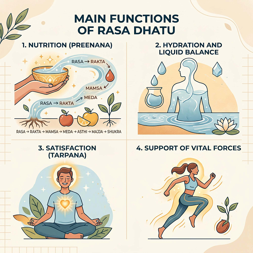 Vector illustration of a meditating person showing inner tranquility as the main function of rasa dhatu