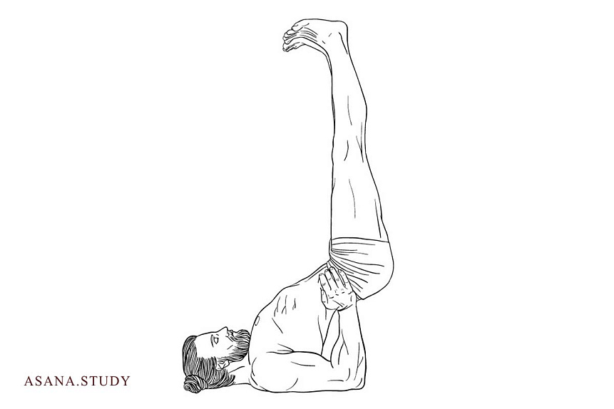 Schematic illustration of a man in an inverted pose demonstrating leg relaxation