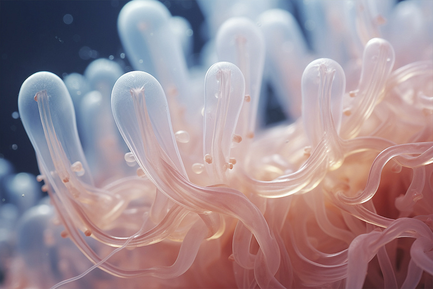 Photo of translucent flowing organic forms representing the fluid nature of shukra dhatu