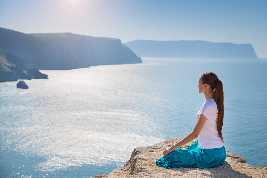 A meditating woman in nature