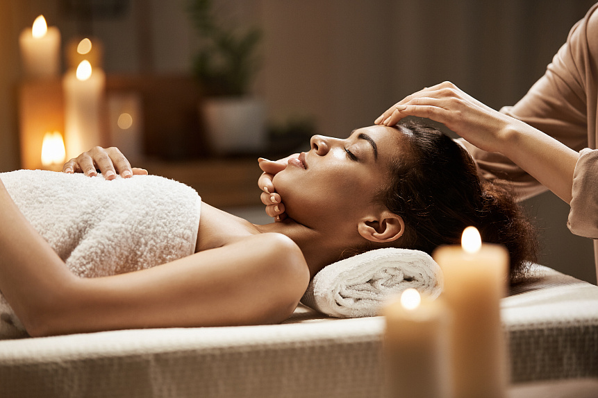 Women enjoying facial massage