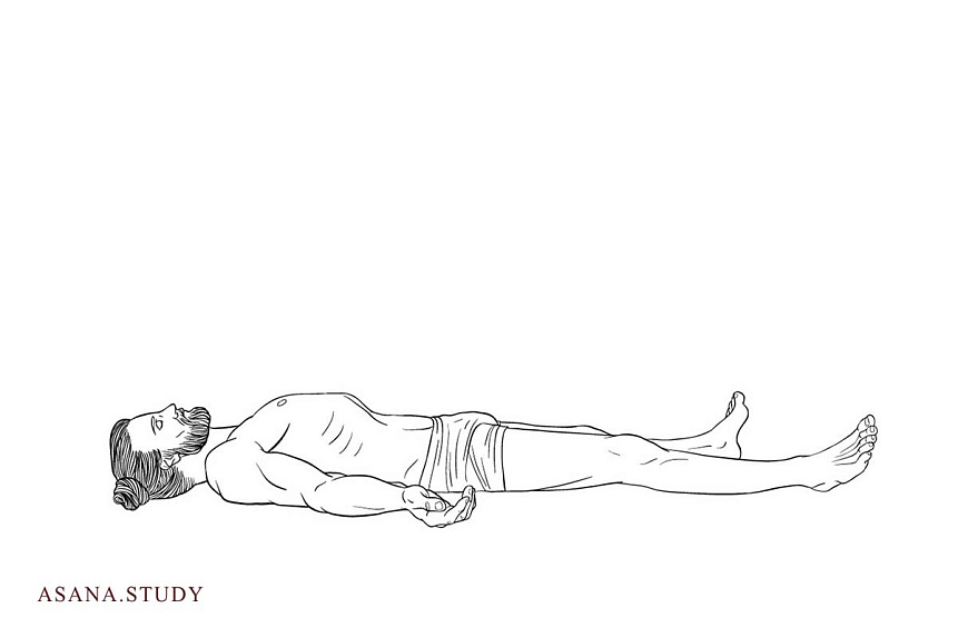 Vector illustration of a man lying on his back in shavasana for complete body relaxation